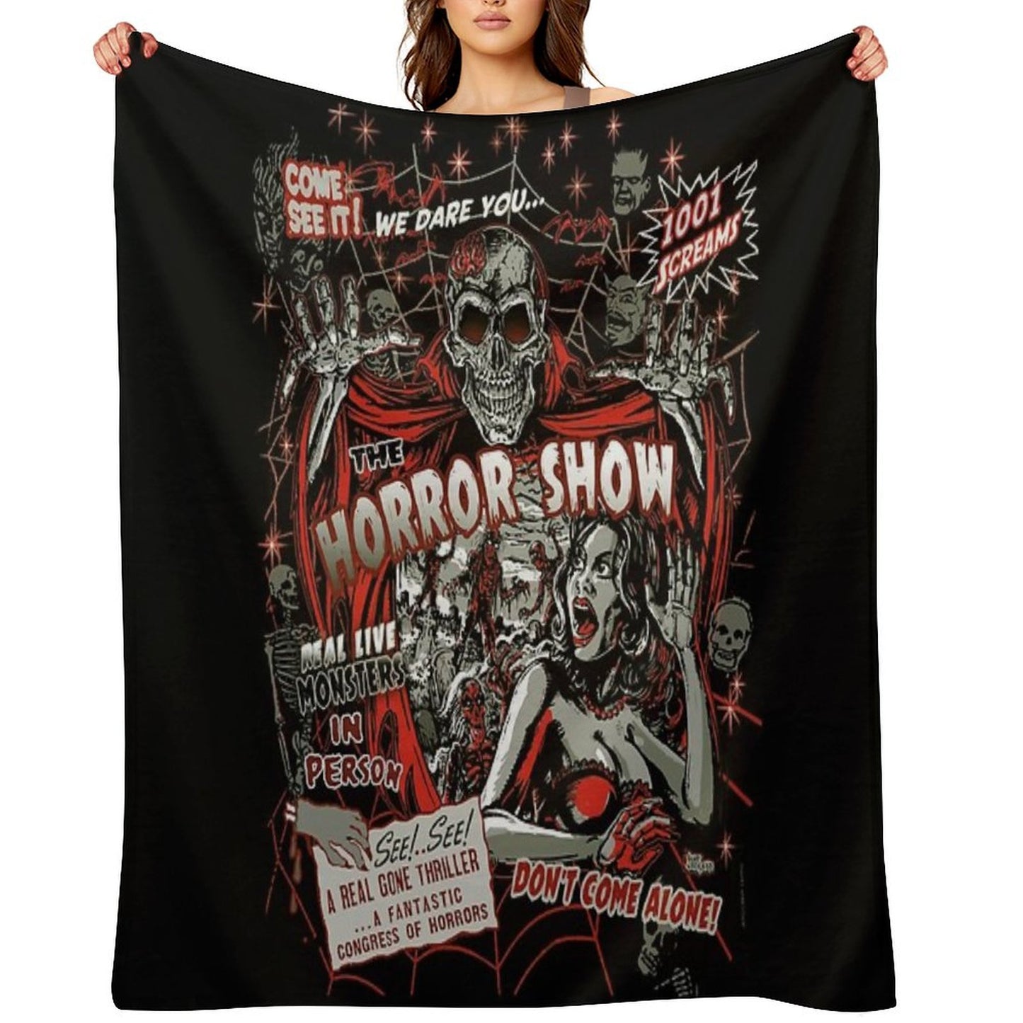 Spook Show Horror Movie Monsters Throw Blanket