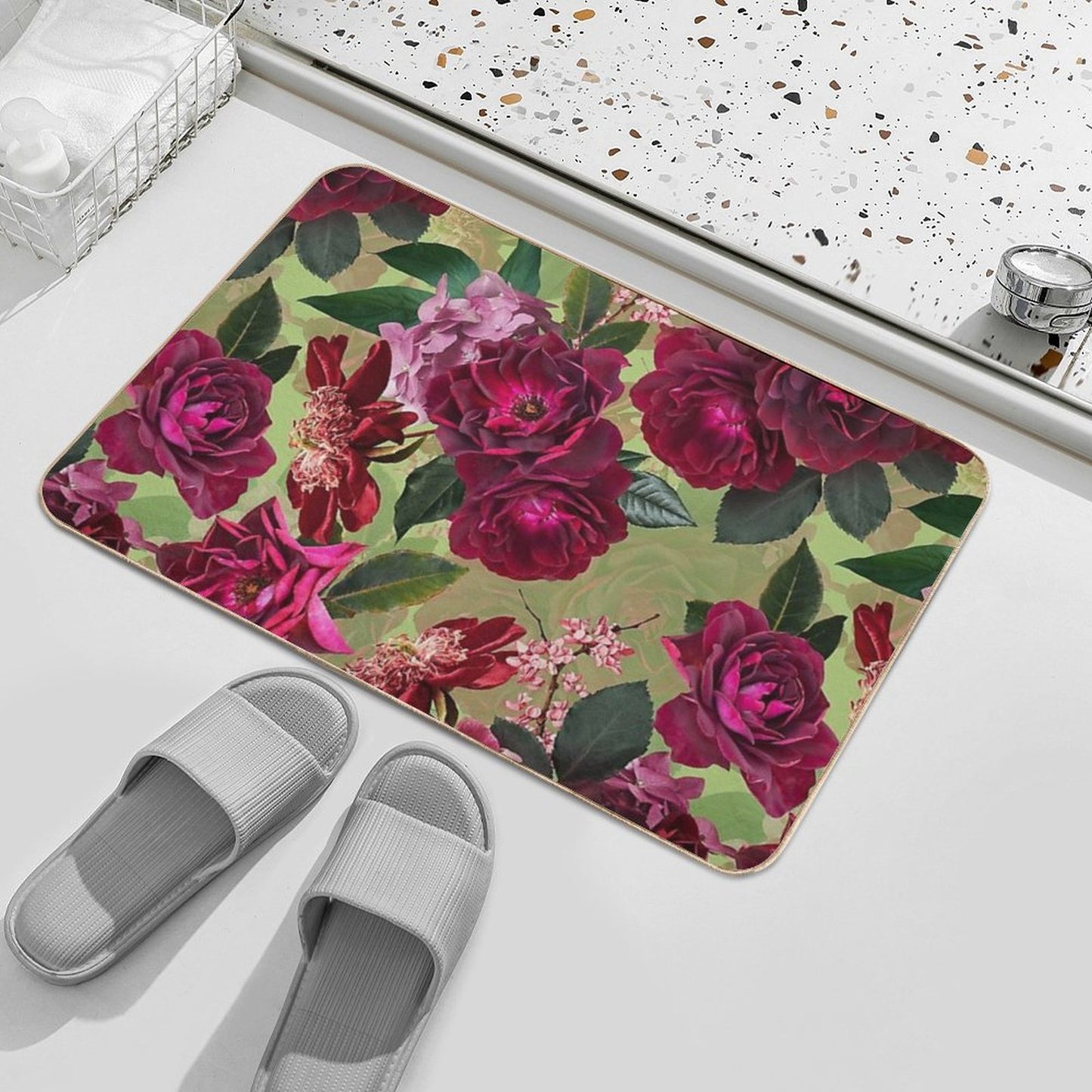 Antique Green Botanical Flower Rose Botanical Garden  Nightgarden Bath Mat