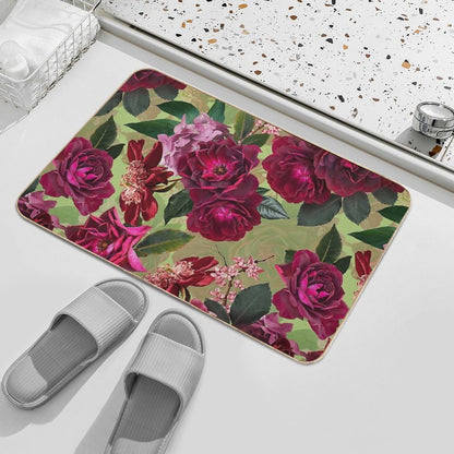 Antique Green Botanical Flower Rose Botanical Garden  Nightgarden Bath Mat