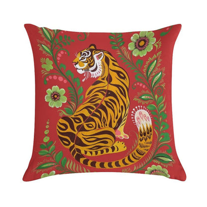 Tiger Folk Art Soft Skin-Friendly Throw Pillow