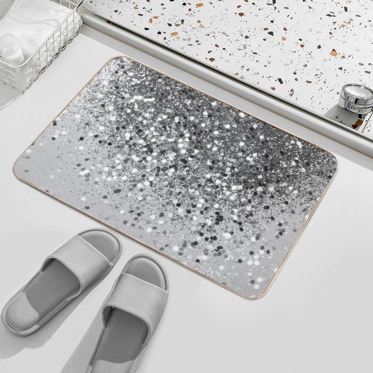 Soft Silver Gray Glam #1 (Photo of Glitter Only - Not Reflective) Bath Mat