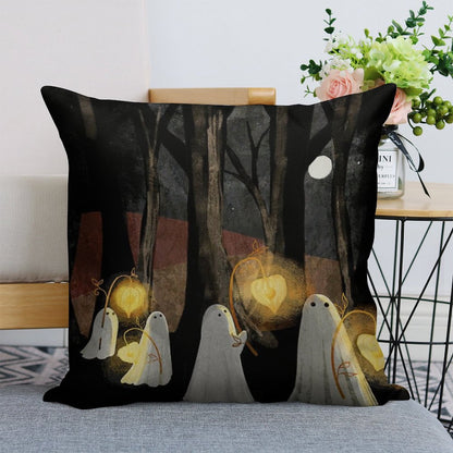 Ghost Parade Linen Throw Pillow Cover
