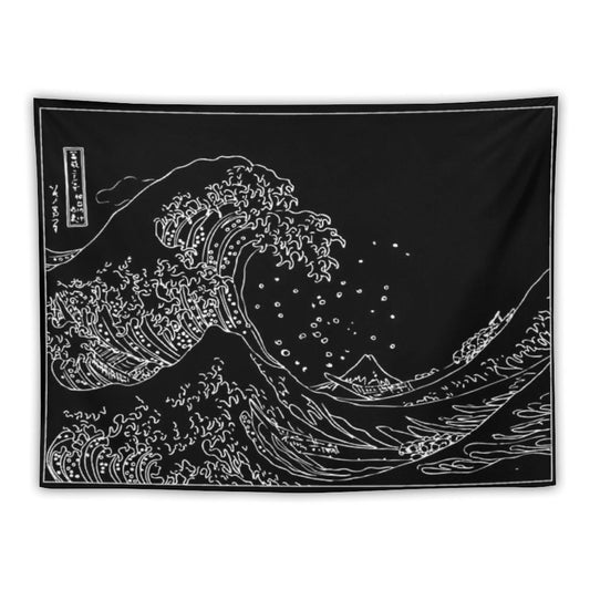 Great Wave Outline Black And White Tapestry
