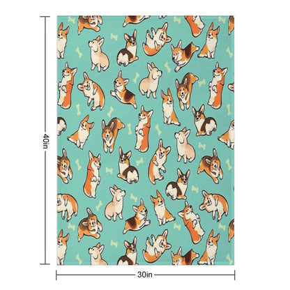 Jolly Corgis in Green Throw Blanket