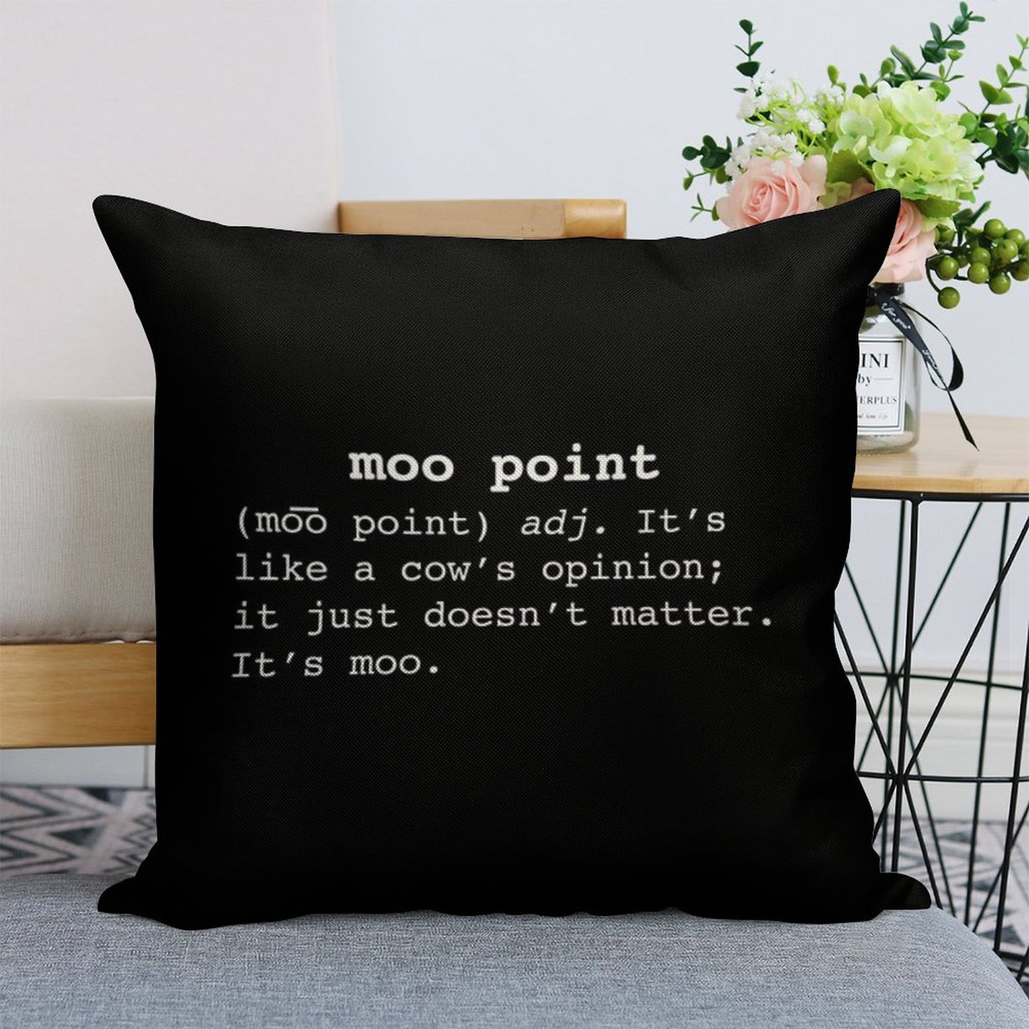 Moo Point Linen Throw Pillow Cover