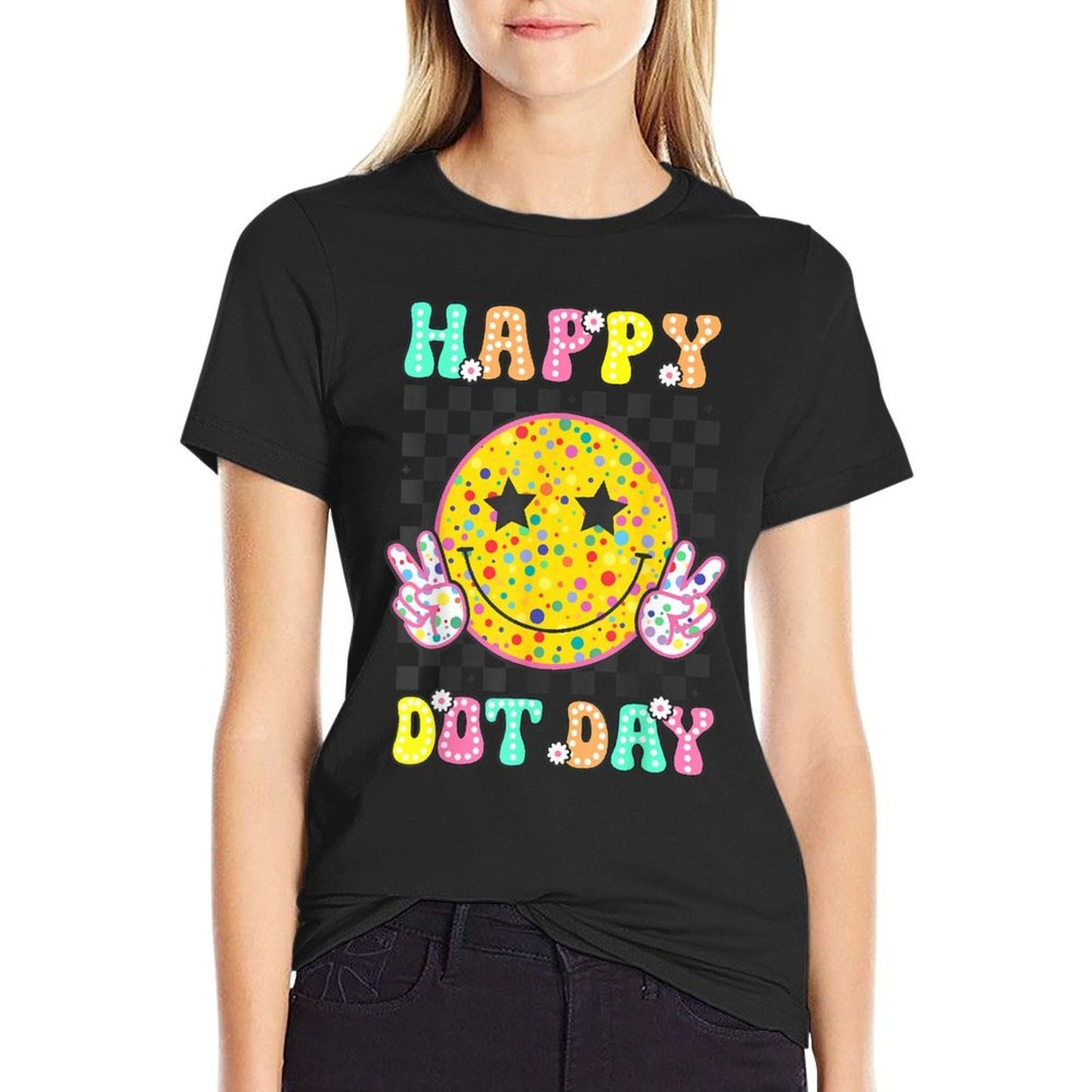 Happy Dot Day Smile Face Colorful Polka Dot Groovy Kids  Soft T-Shirt
