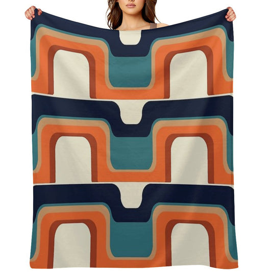 Mid-Century Modern Meets 1970s Orange & Blue Throw Blanket