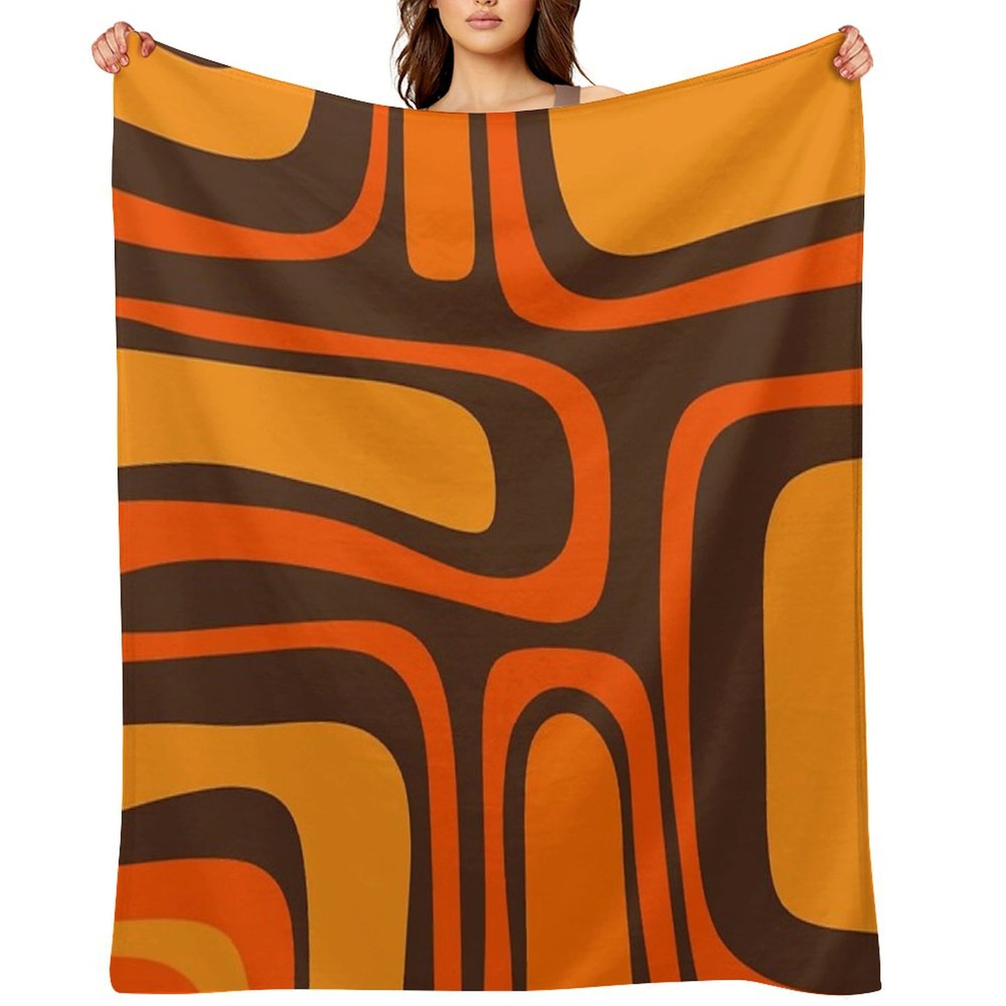 Palm Springs Retro Mid-Century Modern Abstract Pattern in 70s Brown And Orange Throw Blanket