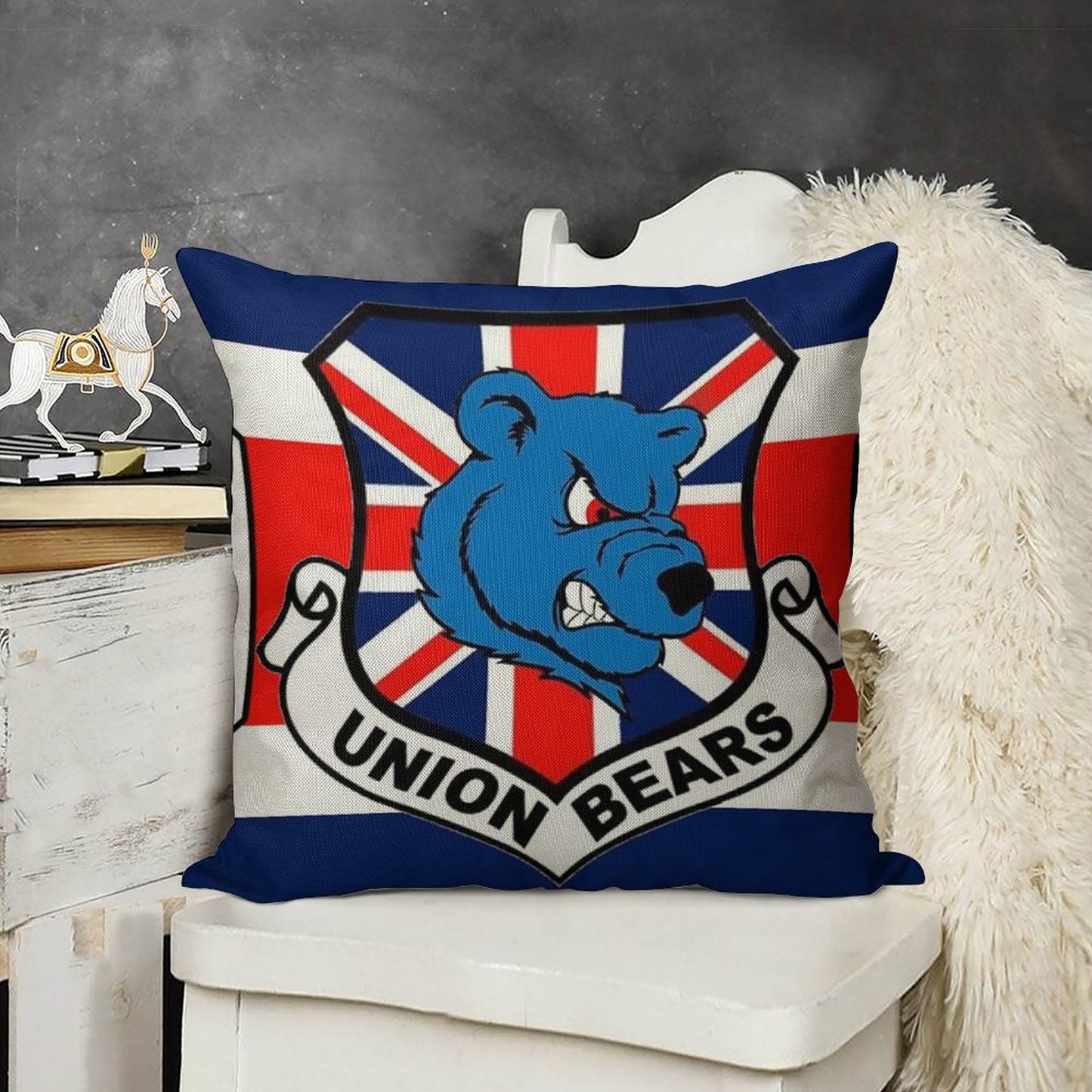 Union Bears Linen Throw Pillow Cover
