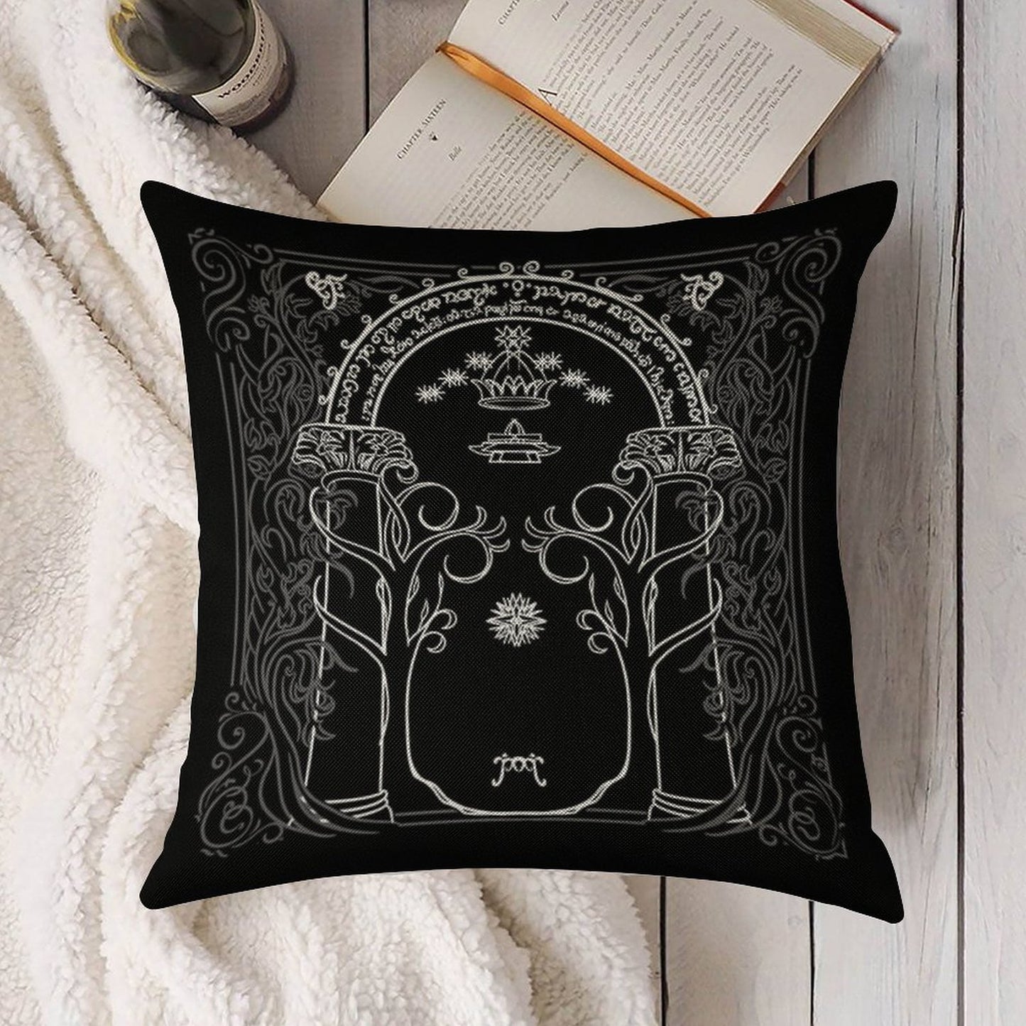 Mountain Door in The Style of J.R.R.Tolkien Linen Throw Pillow Cover