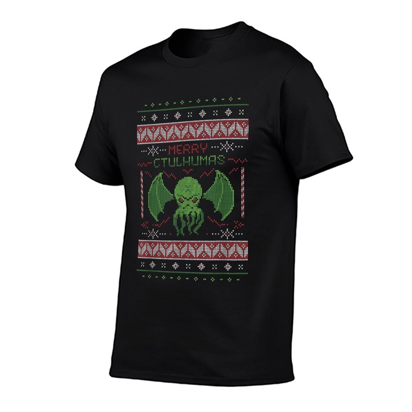 Merry Cthulhumas! Ugly Christmas Sweater Cthulhu  Ribbed Collar T-Shirt