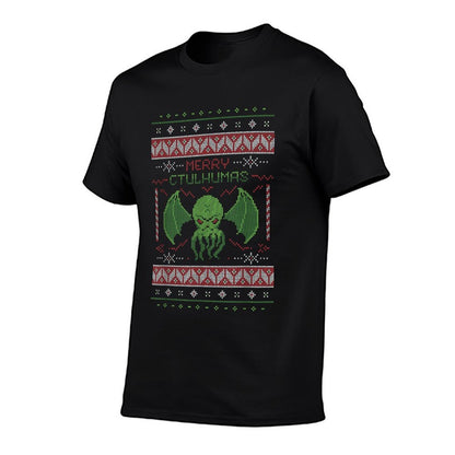 Merry Cthulhumas! Ugly Christmas Sweater Cthulhu  Ribbed Collar T-Shirt