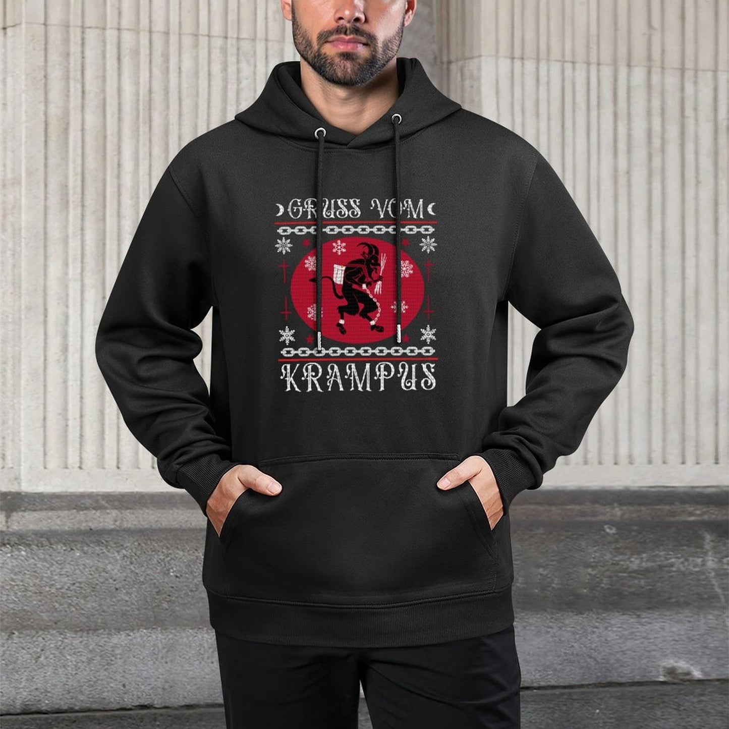 Gruss Vom Krampus. Goth Christmas Ugly Sweater. Krampus Xmas Sweatshirt Kangaroo Pocket Hoodie