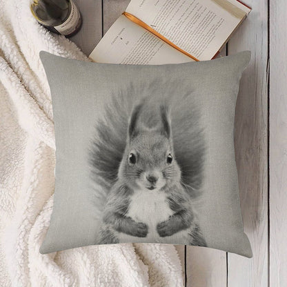 Squirrel 2 - Black & White Linen Throw Pillow Cover