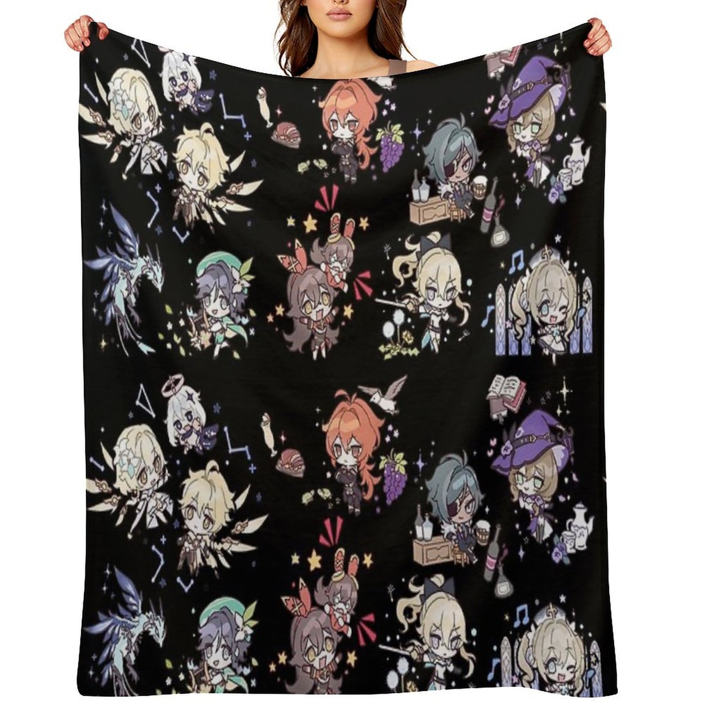 Genshin Impact Chibi Characters Assemble Throw Blanket