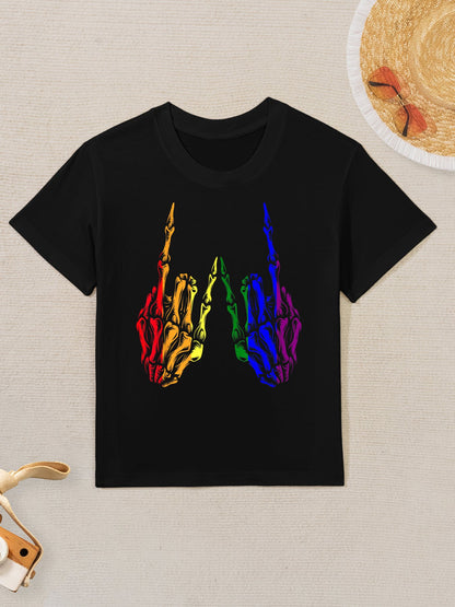 Skeleton Rock Hand LGBT-Q Cool Rainbow Gay Pride Ally Kids T-Shirt