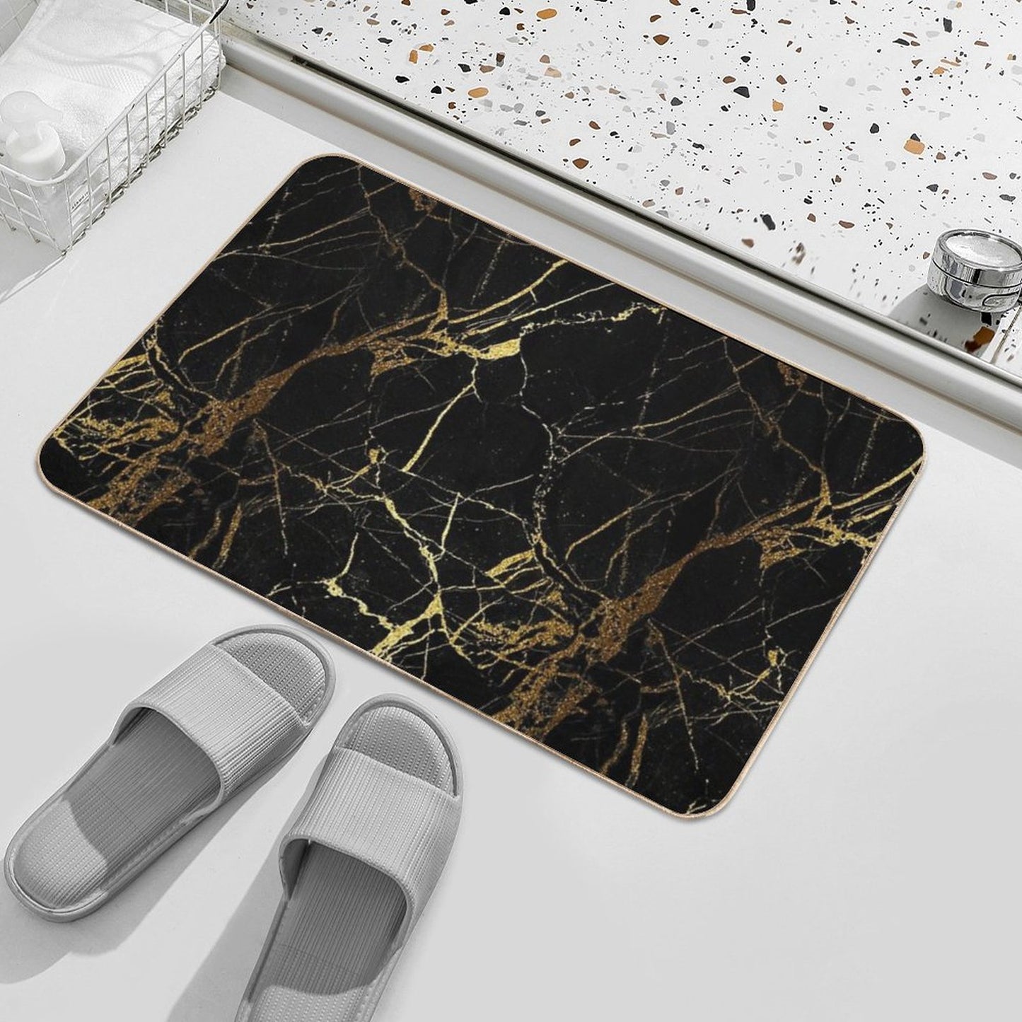 Black And Gold Marble  Texture Bath Mat