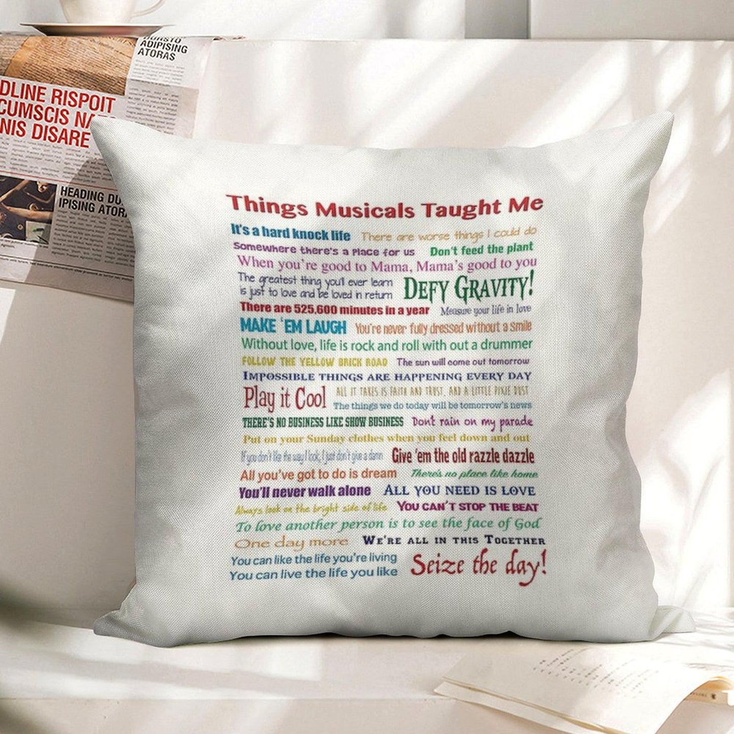 Things Musicals Taught Me Linen Throw Pillow Cover