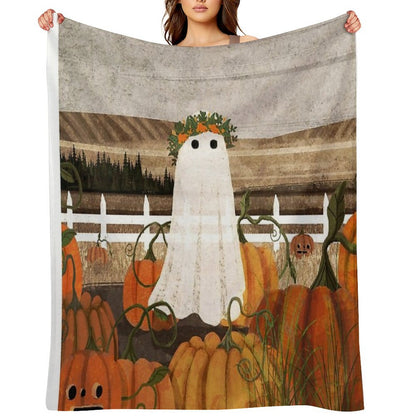 There's A Ghost in The Pumpkins Patch Again... Throw Blanket