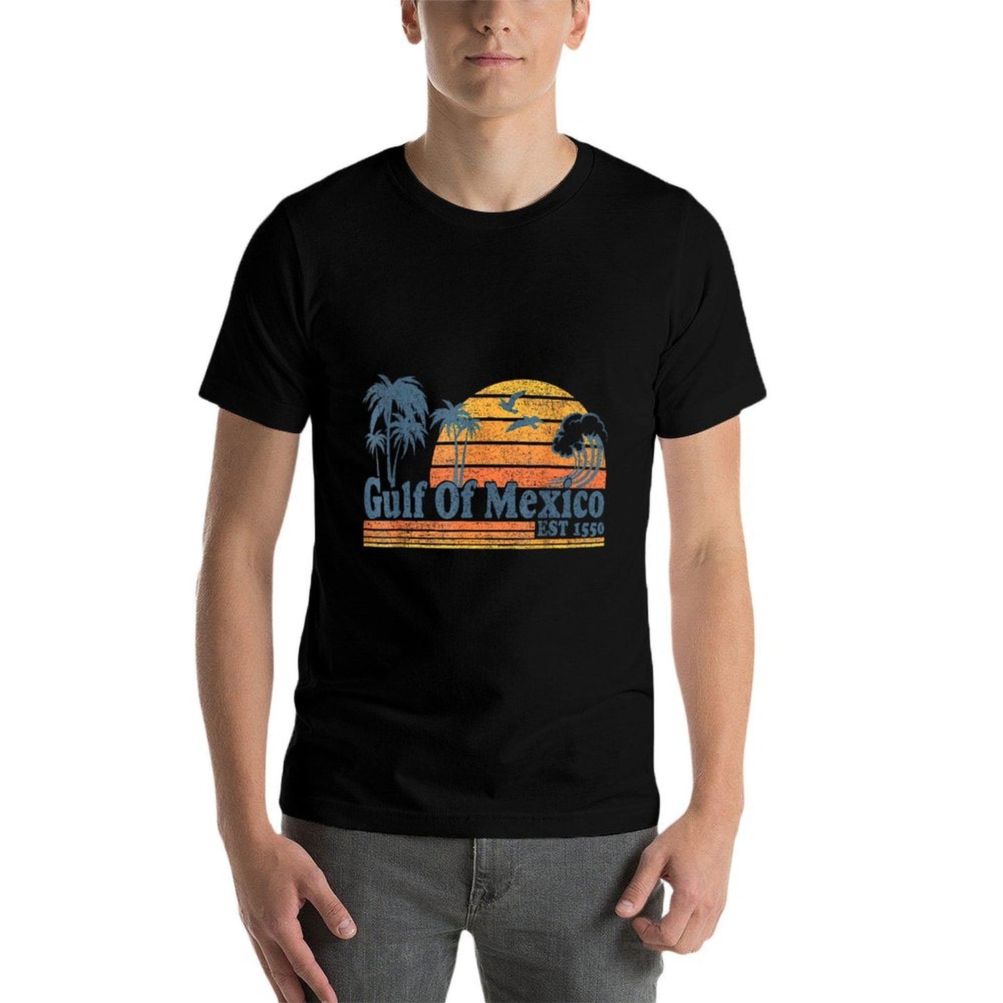 Gulf of Mexico Est 1550 Retro Vintage Beach Gulf of Mexico  Rolled Sleeves T-Shirt