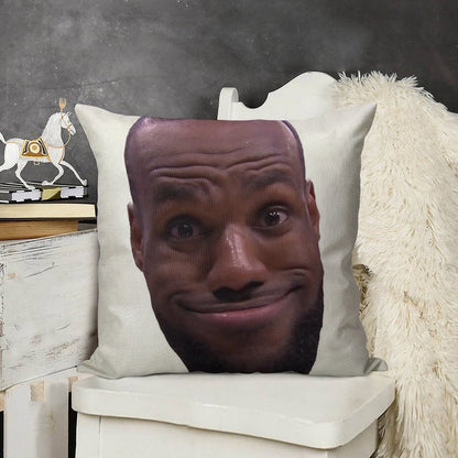 Lebron James Goofy Face Linen Throw Pillow Cover