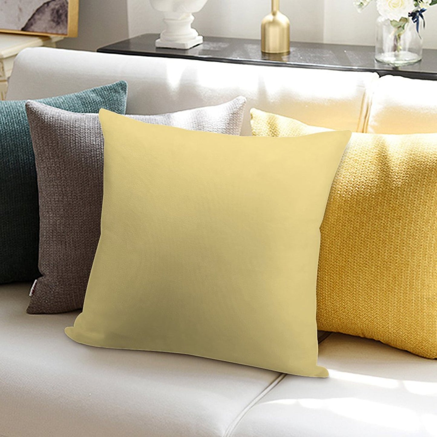Pale Yellow Solid Colour Soft Style Accent Throw Pillow