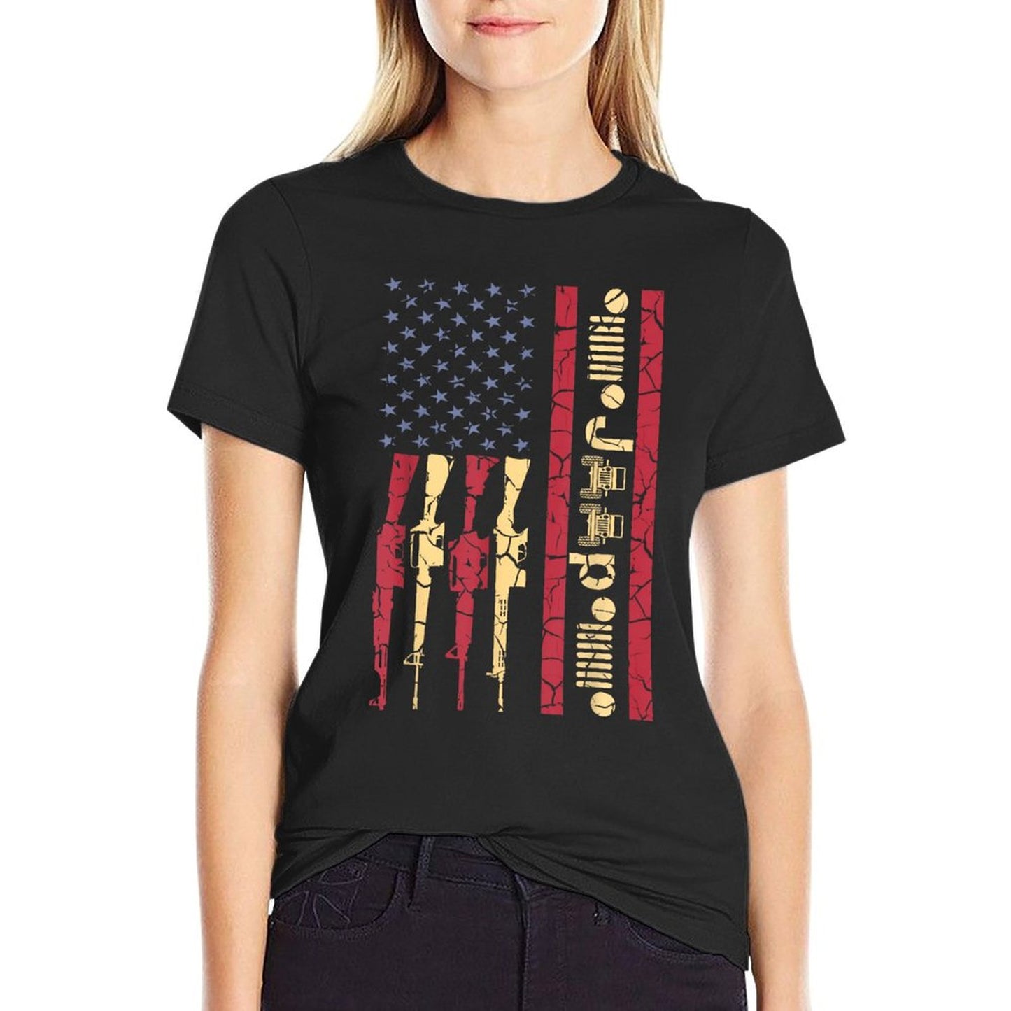 Offroad Driving 4x4 American USA Flag Distressed Gun Gift T-Shirt