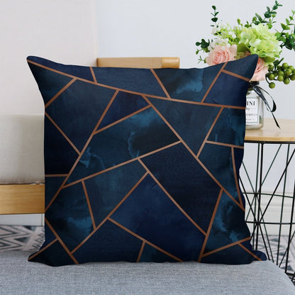 Navy & Copper Geo Linen Throw Pillow Cover