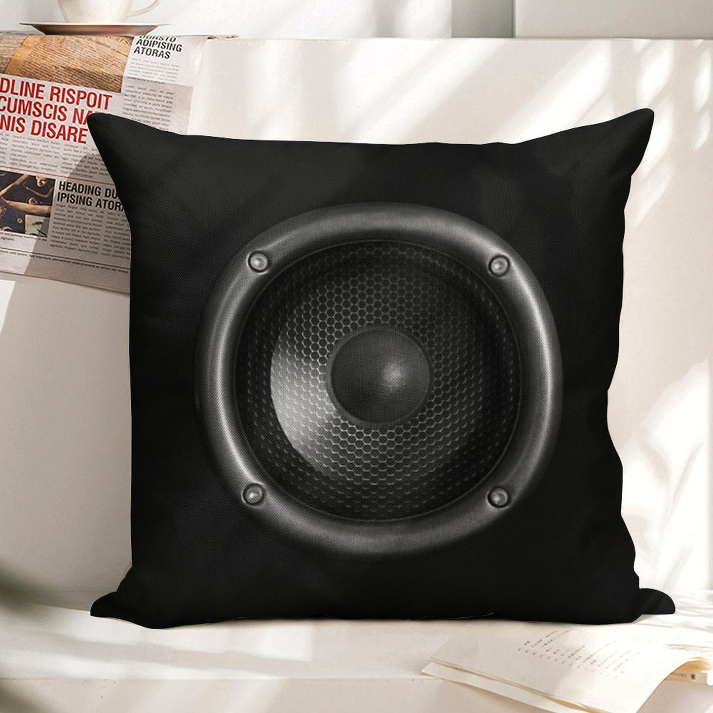 Music Speaker Linen Throw Pillow Cover