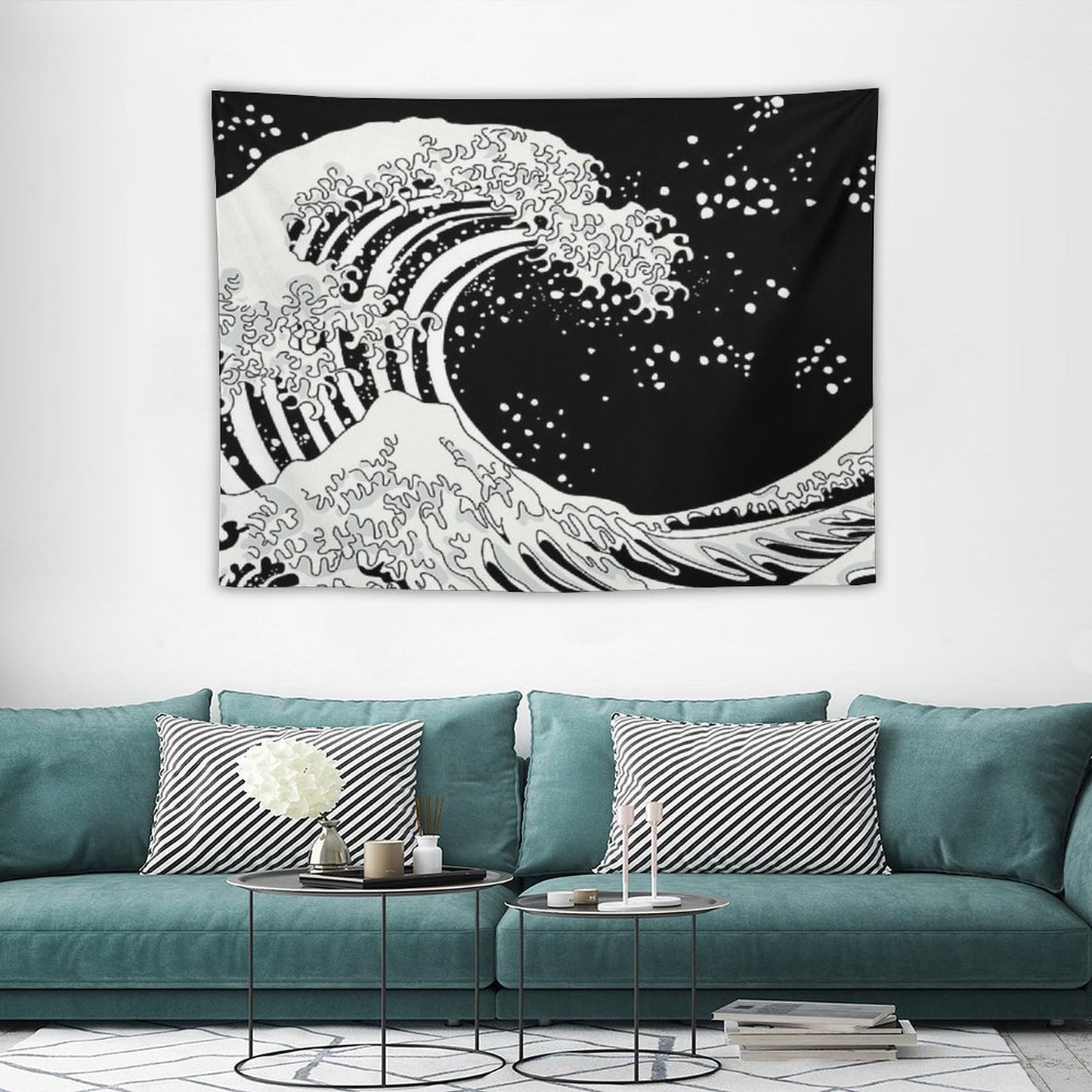 Black And White Great Wave Tapestry
