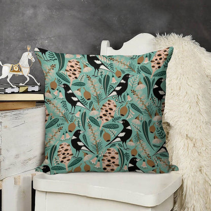 Australian Bush Magpies Linen Throw Pillow Cover