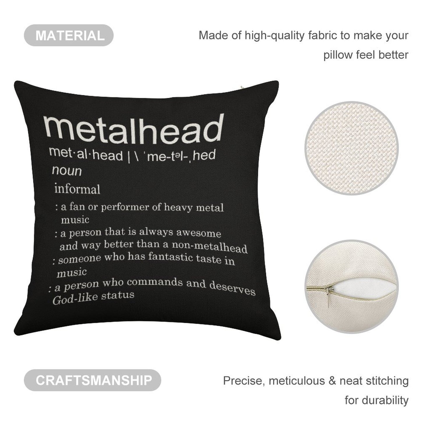Metalhead Meaning Linen Throw Pillow Cover