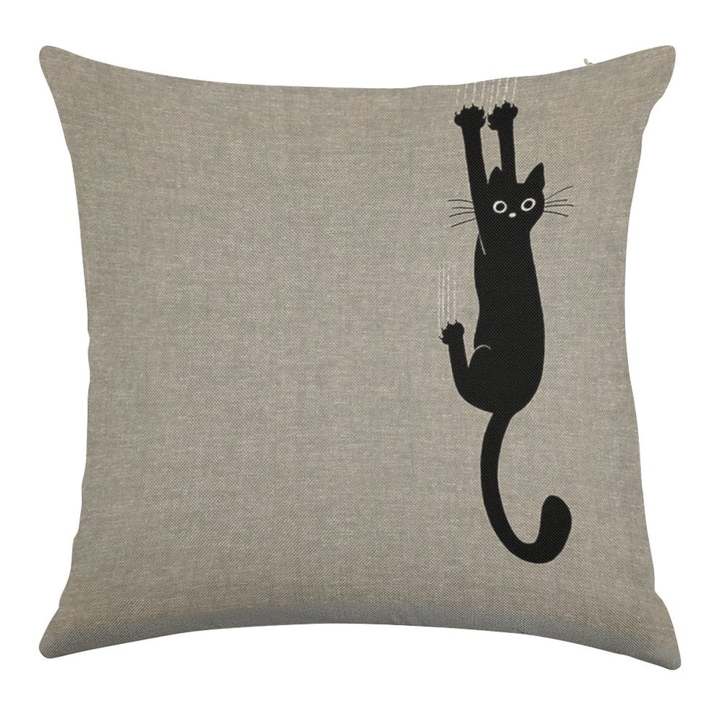 Black Cat Holding On Linen Throw Pillow Cover