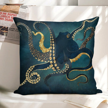 Metallic Octopus IV Linen Throw Pillow Cover