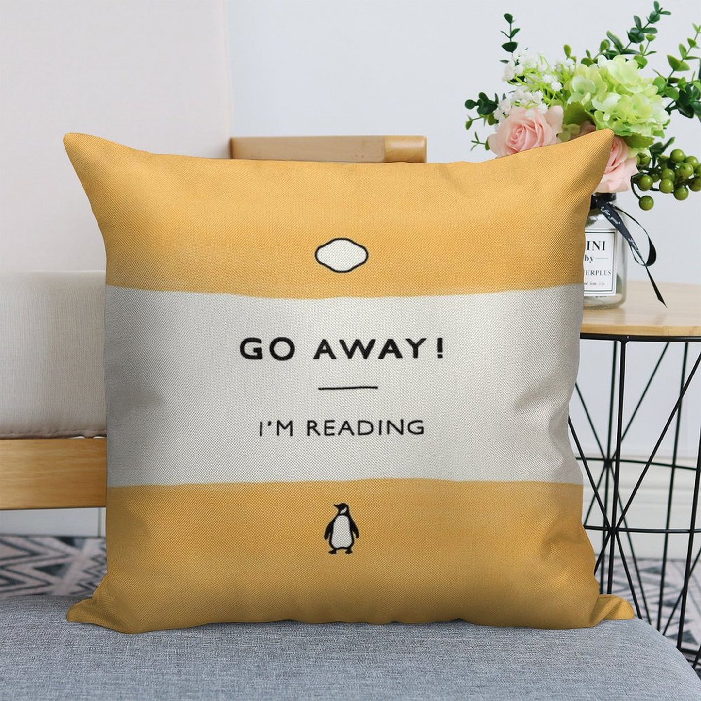 Go Away! I'm Reading - Penguin Classic Book - Book Lover, Book Quote Linen Throw Pillow Cover