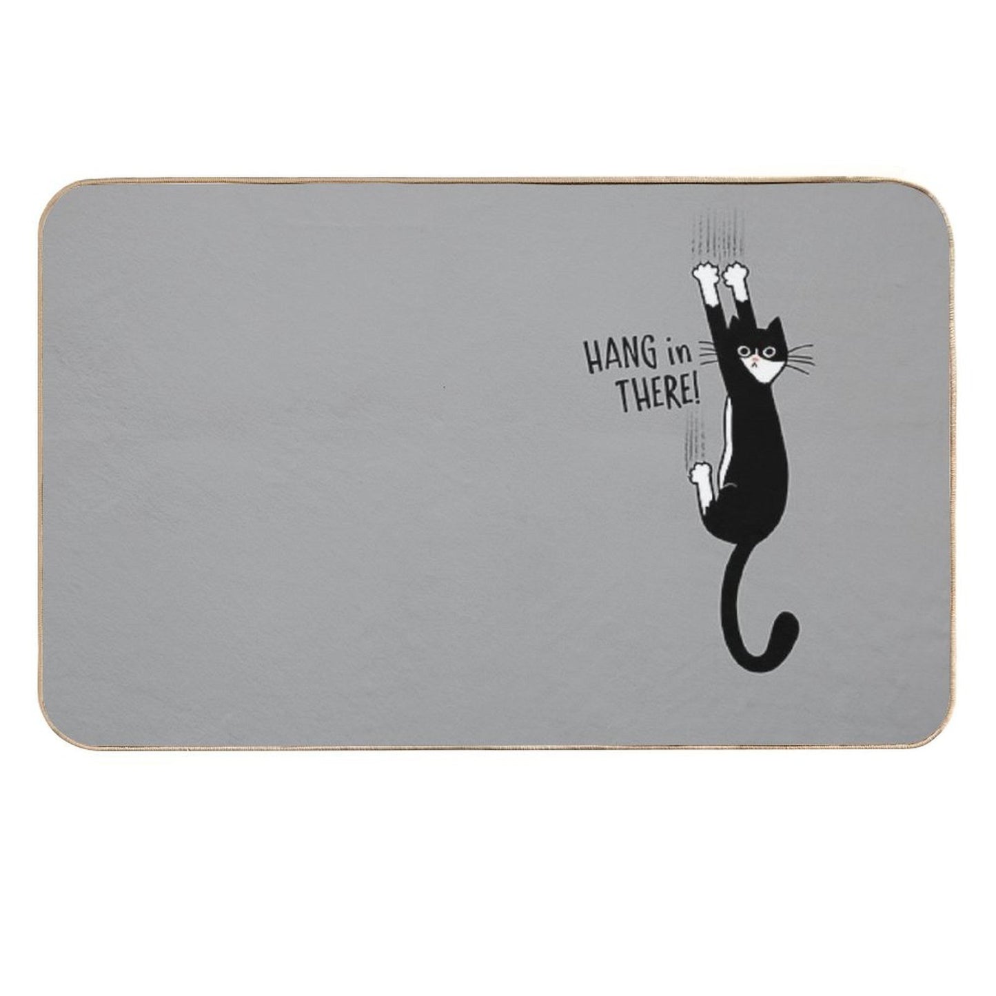 Tuxedo Cat Hanging On Hang In There! Funny Cat Hanging On With Claws  Long-Lasting Bath Mat