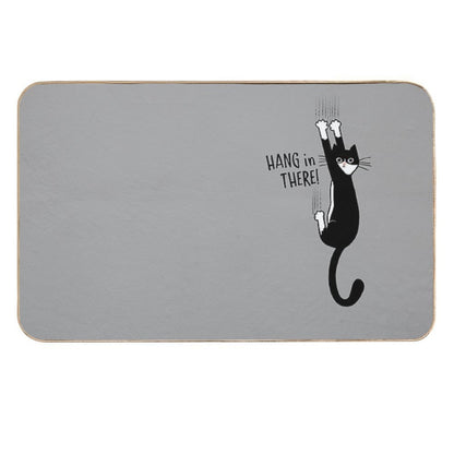 Tuxedo Cat Hanging On Hang In There! Funny Cat Hanging On With Claws  Long-Lasting Bath Mat