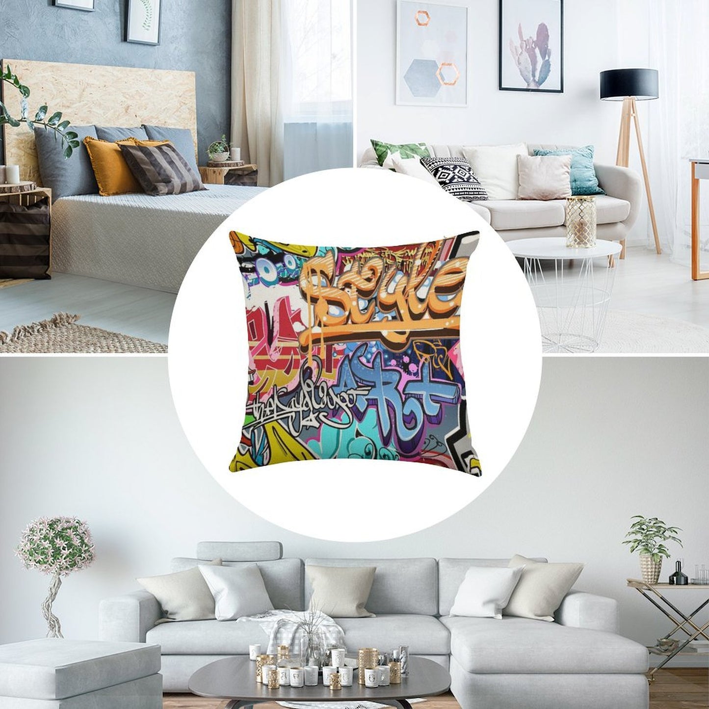 Graffiti Linen Throw Pillow Cover