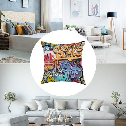 Graffiti Linen Throw Pillow Cover