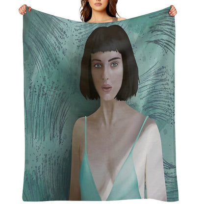 Woman Portrait in Teal Dress – Modern Digital Art Throw Blanket
