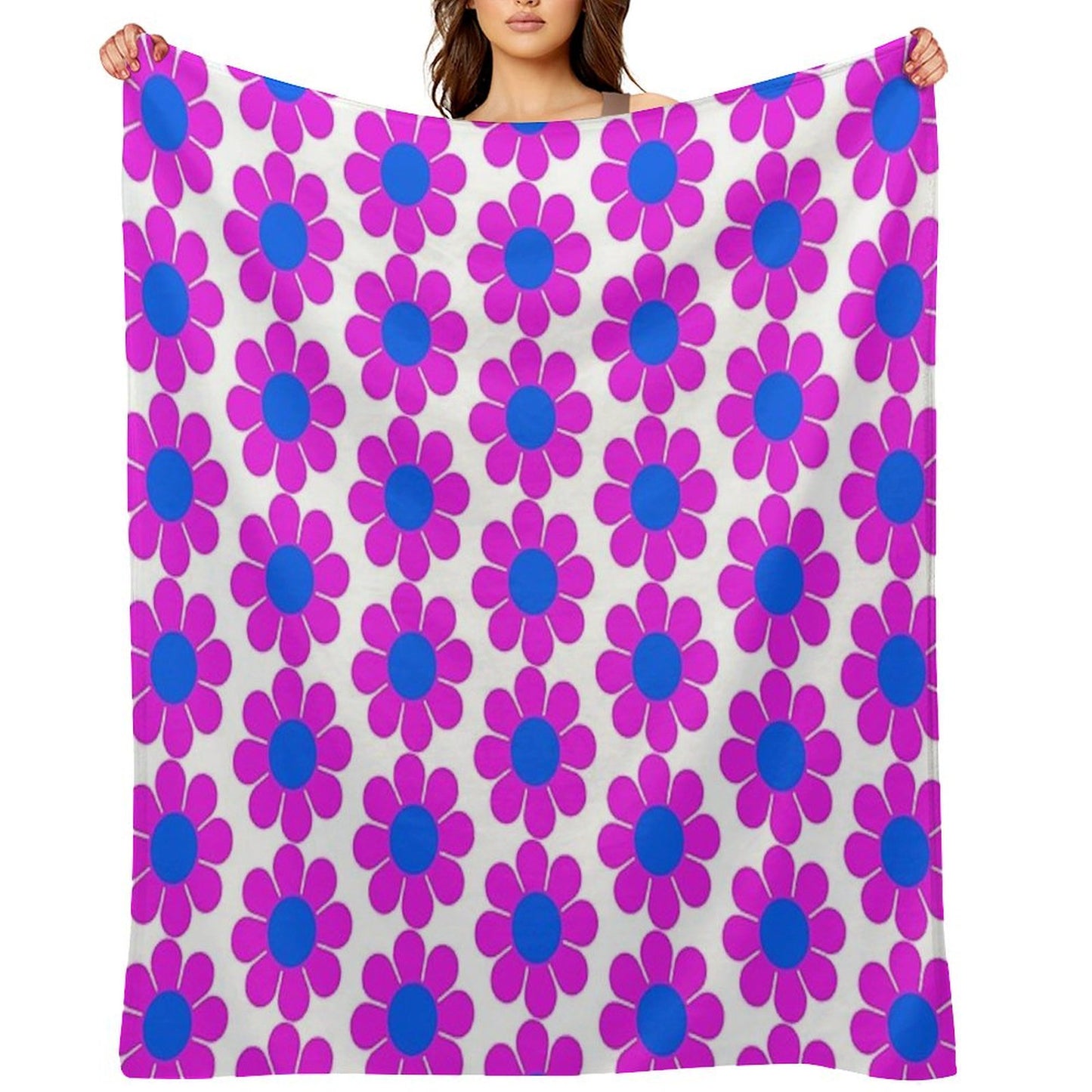 Pink Blue Hippie Flower Power Daisy Throw Blanket