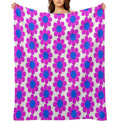 Pink Blue Hippie Flower Power Daisy Throw Blanket