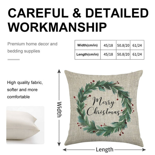 Christmas Wreath Linen Throw Pillow Cover