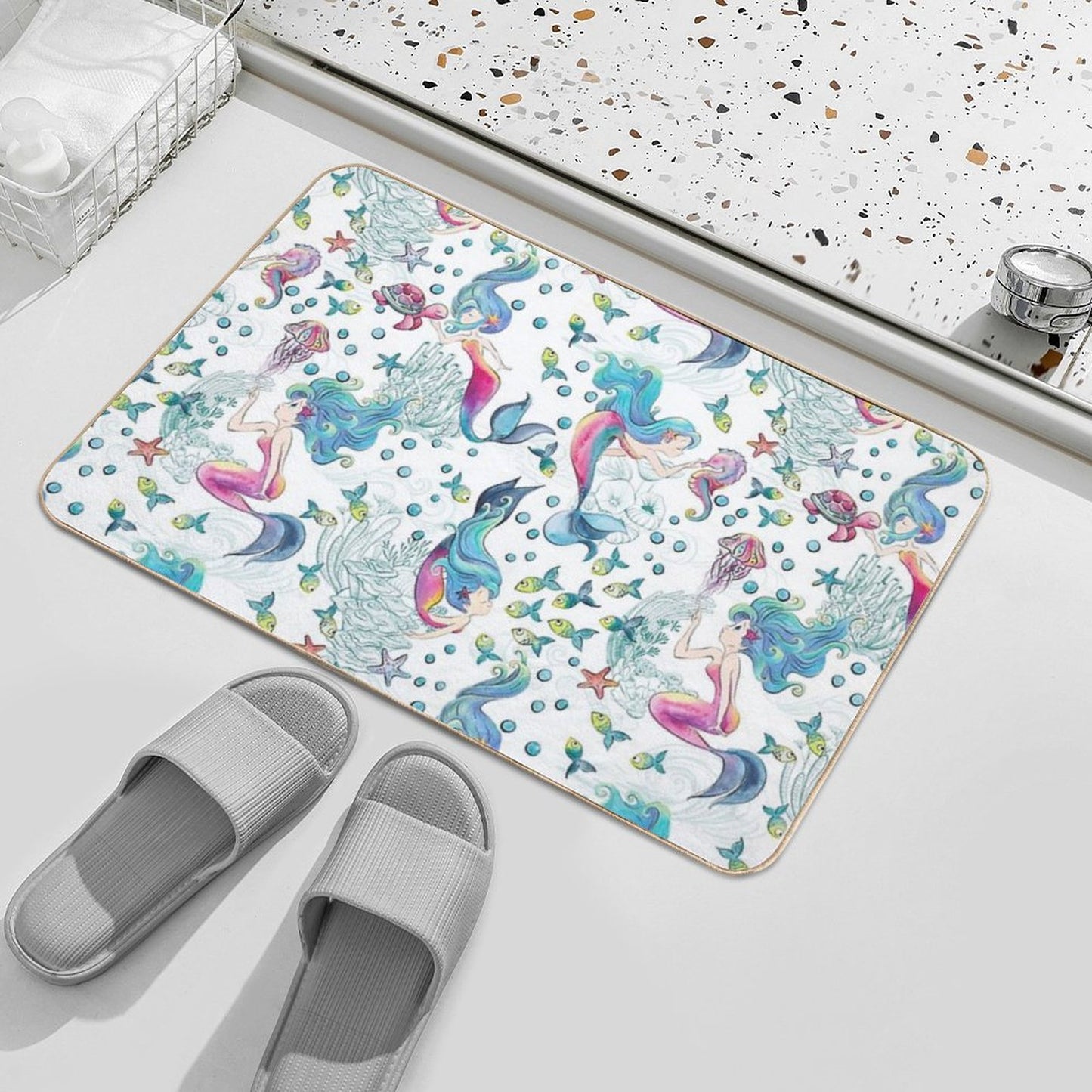 Modern Mermaid Toile Bath Mat