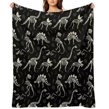Dinosaur Fossils in Black Throw Blanket