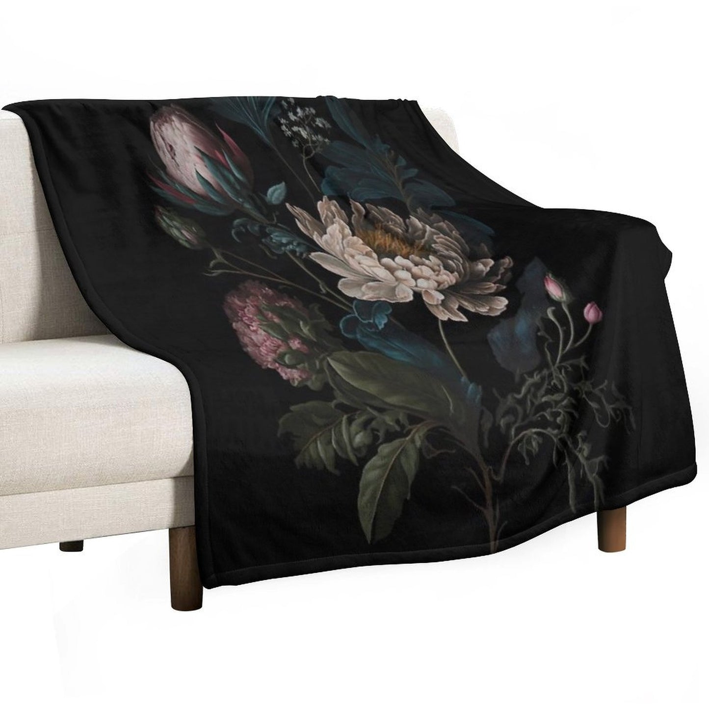 Dark Academia Peony Botanical Throw Blanket