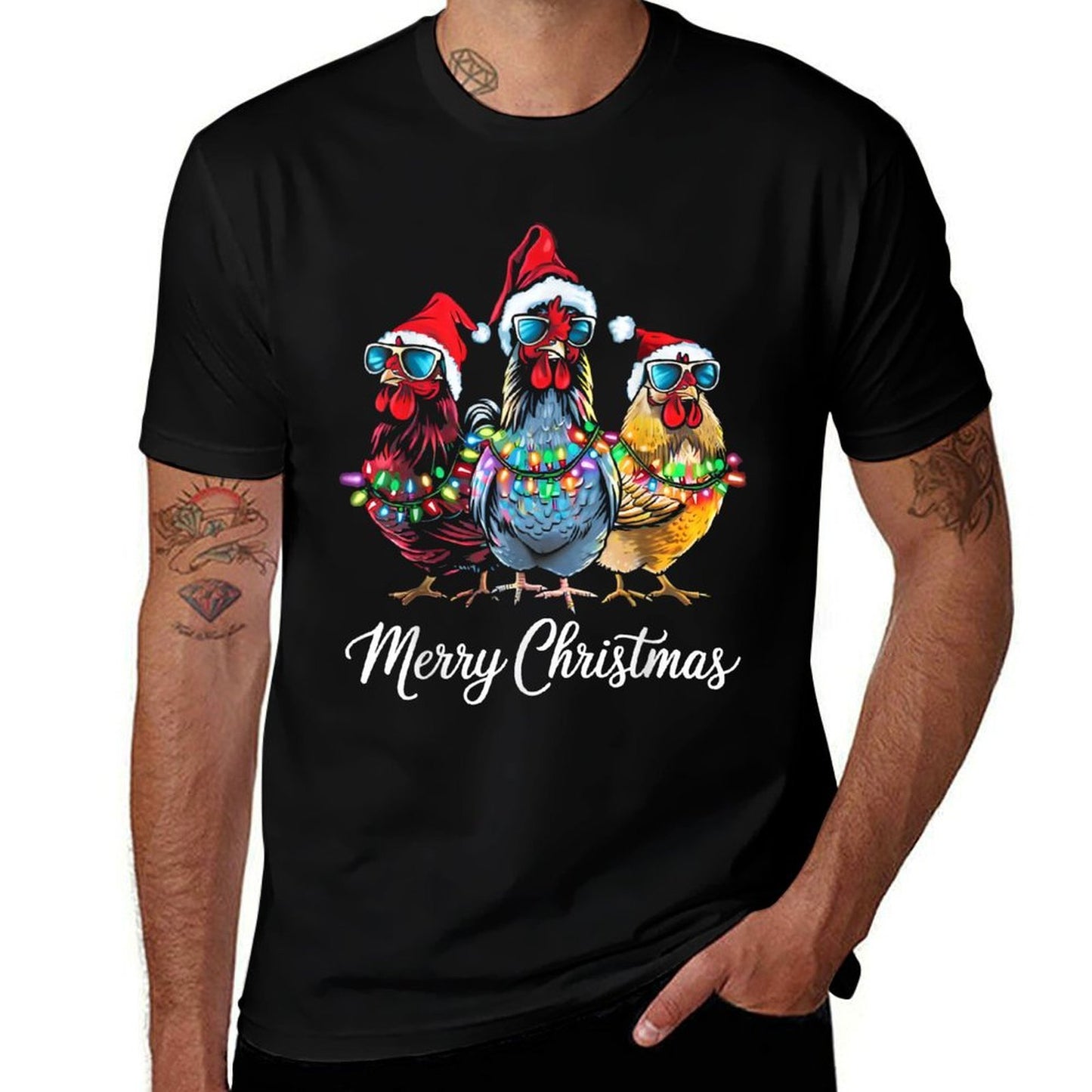 Merry Chickmas Ornament Lights Chicken Farmer Xmas Squad  Breathable T-Shirt