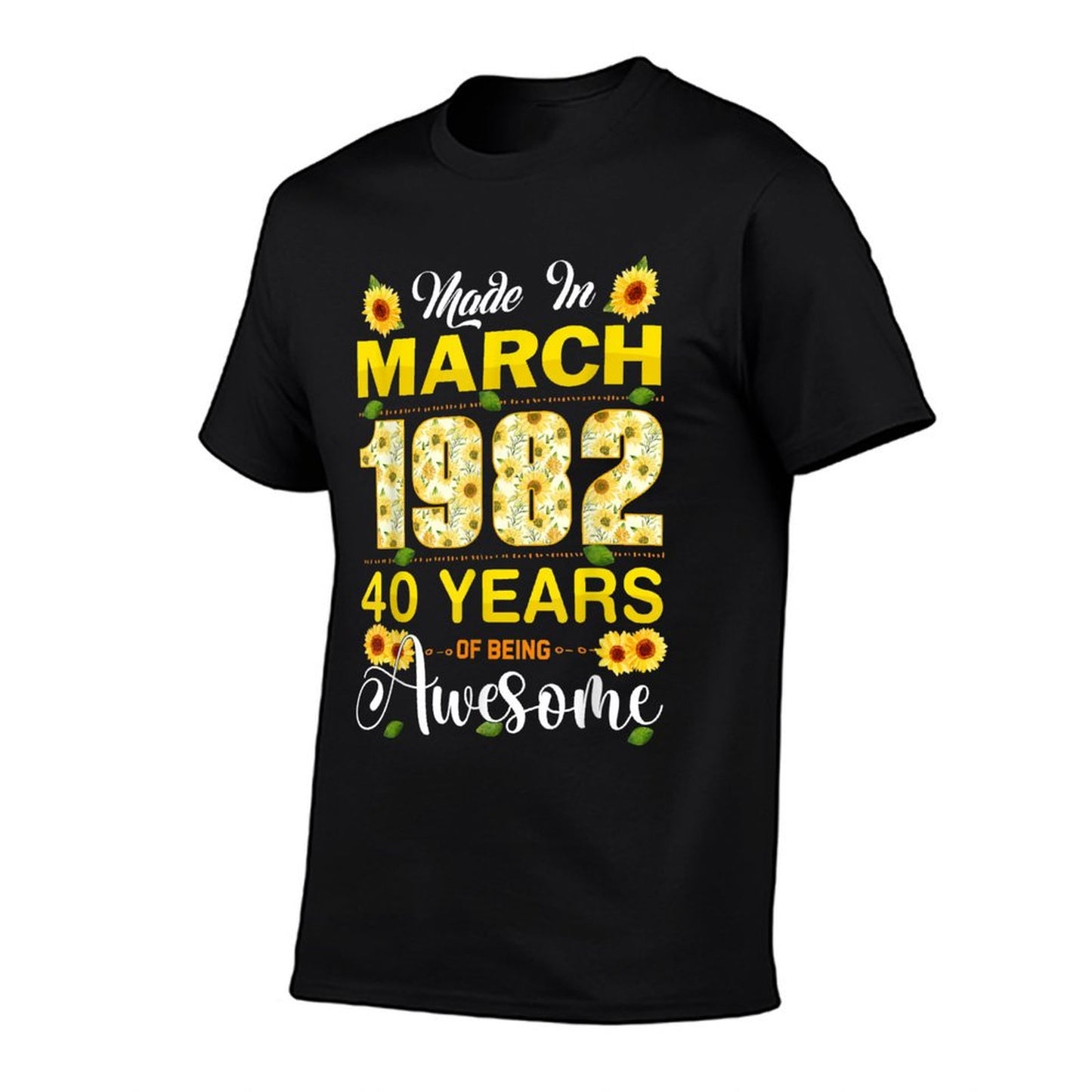 40th Birthday Flowers Gift for Women Born in March 1982  Rolled Sleeves T-Shirt