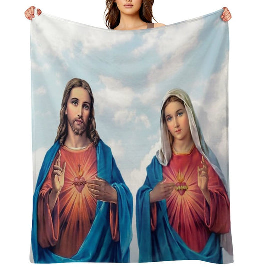Sacred And Immaculate Hearts (Jesus And Mary) with Sky Background Throw Blanket