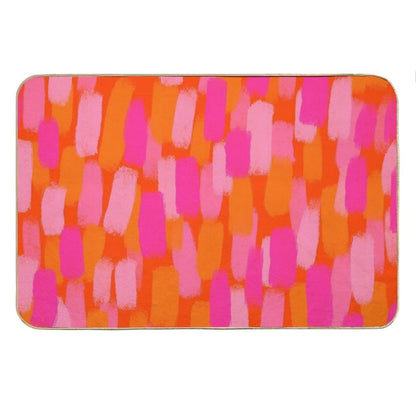 Abstract, Pink And Orange, Paint Brush Effect Bath Mat